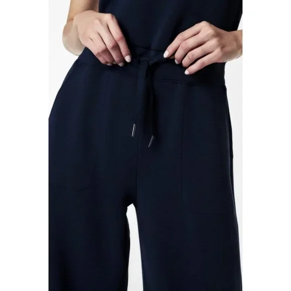 Spanx AirEssentials Sleeveless Jumpsuit Classic Navy Romper Open Back Wide Leg L - Picture 2 of 14